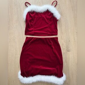 Women’s Red Velvet Skirt with White Trim - Santa Outfit